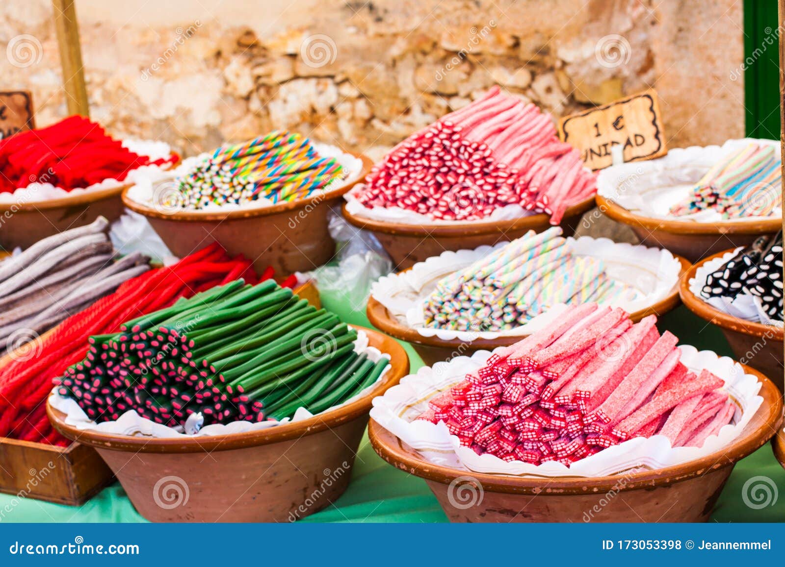 colorful liquorice sweets for sale on porreres market